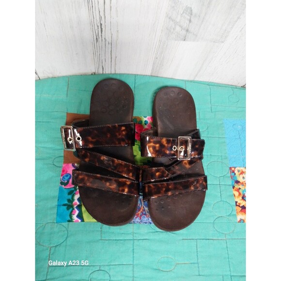 Vionic Skylar Brown Tortoise Print Orthopedic Comfort Slide Sandals size 6 - Picture 1 of 8